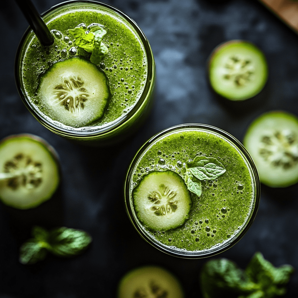 Refreshing green detox smoothie made with cucumber and mint, perfect for a revitalizing and healthy weight loss smoothie for breakfast.