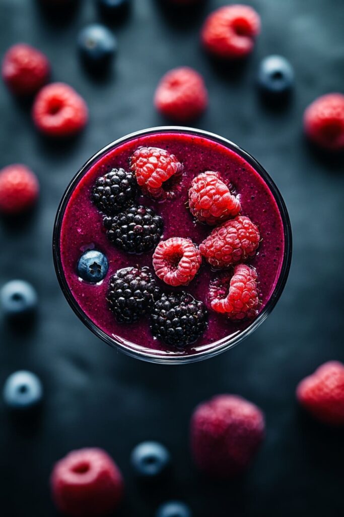 Vibrant Berry Antioxidant Smoothie with Fresh Raspberries, Blackberries, and Blueberries – A Delicious and Healthy Vegan Smoothie Recipe